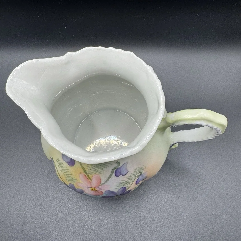 Vintage 1981 Hand-Painted Floral Porcelain Large Creamer Milk Pitcher